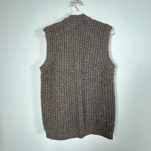 Vintage Norm Thompson Womens Wool Cable Knit Button Front Vest 38 Brown Pockets - Picture 2 of 8